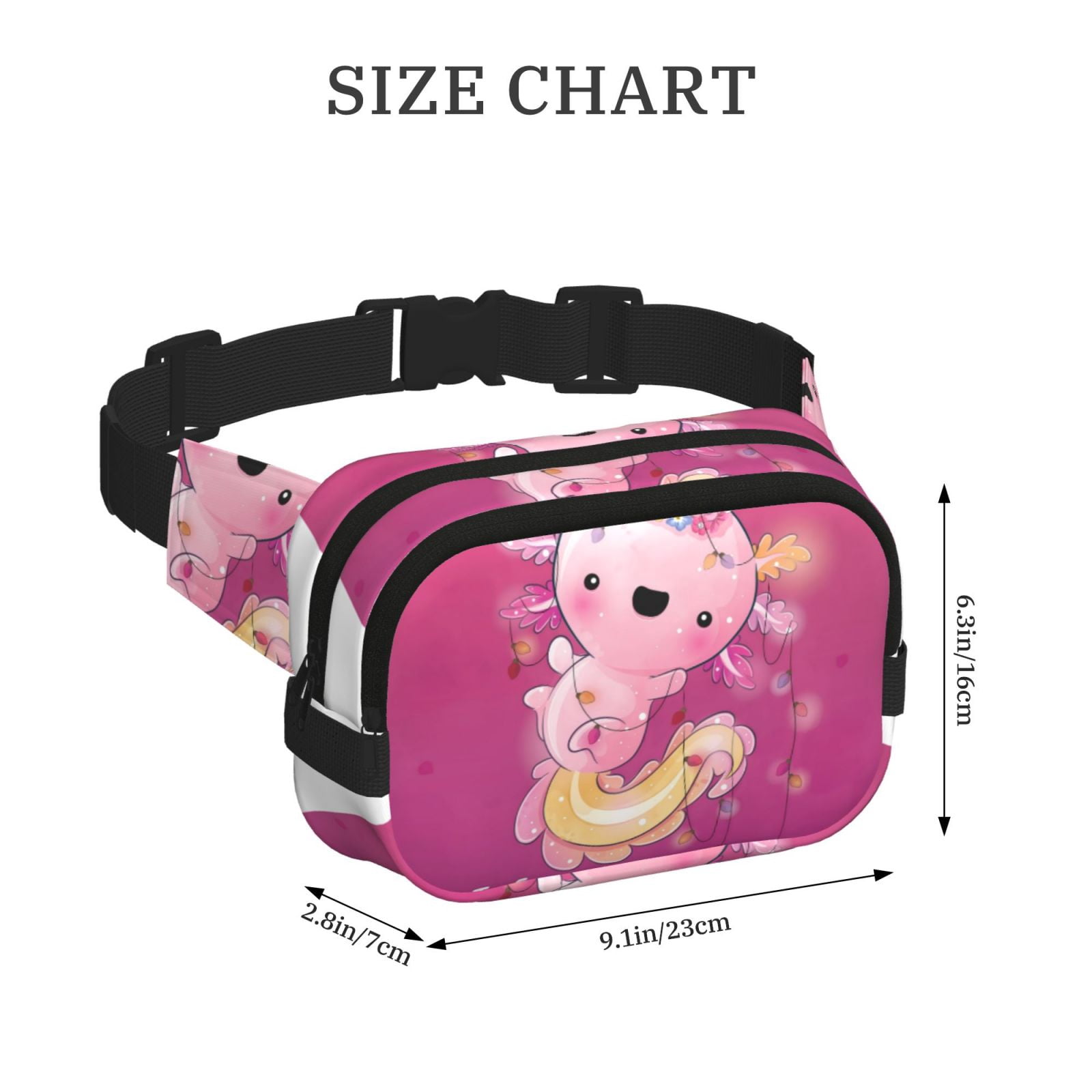 Hirioo Cute Pink Axolotl A for Double Layer Waist Bag Adjustable Fanny Pack For Travel Running Hiking