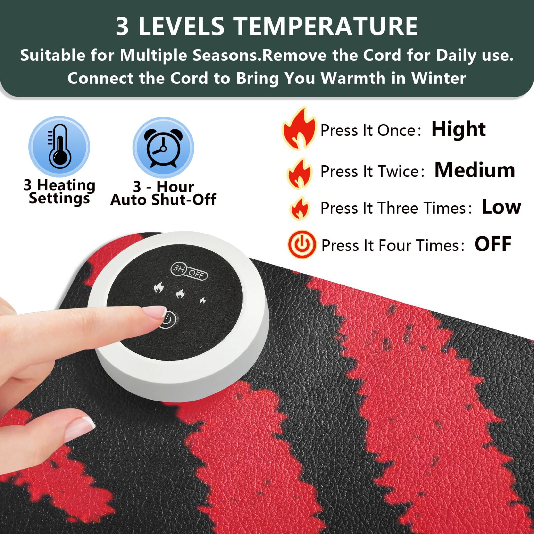 Large Heated Desk Mat Mouse Pad 31.5"x13"PU Leather Graphene Heating Desk Warmer with 3 Temperature Settings 110V US Plug Non-Slip Warm Pad for Home, Office, and Gaming Bold Crimson Chevron Pattern