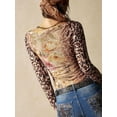 thumbnail image 5 of Women'S Floral Off Shoulder Long Sleeve Tops Fall Mesh Ruched Fitted Trendy Going Out Shirts Blouses Leopard Print S, 5 of 10