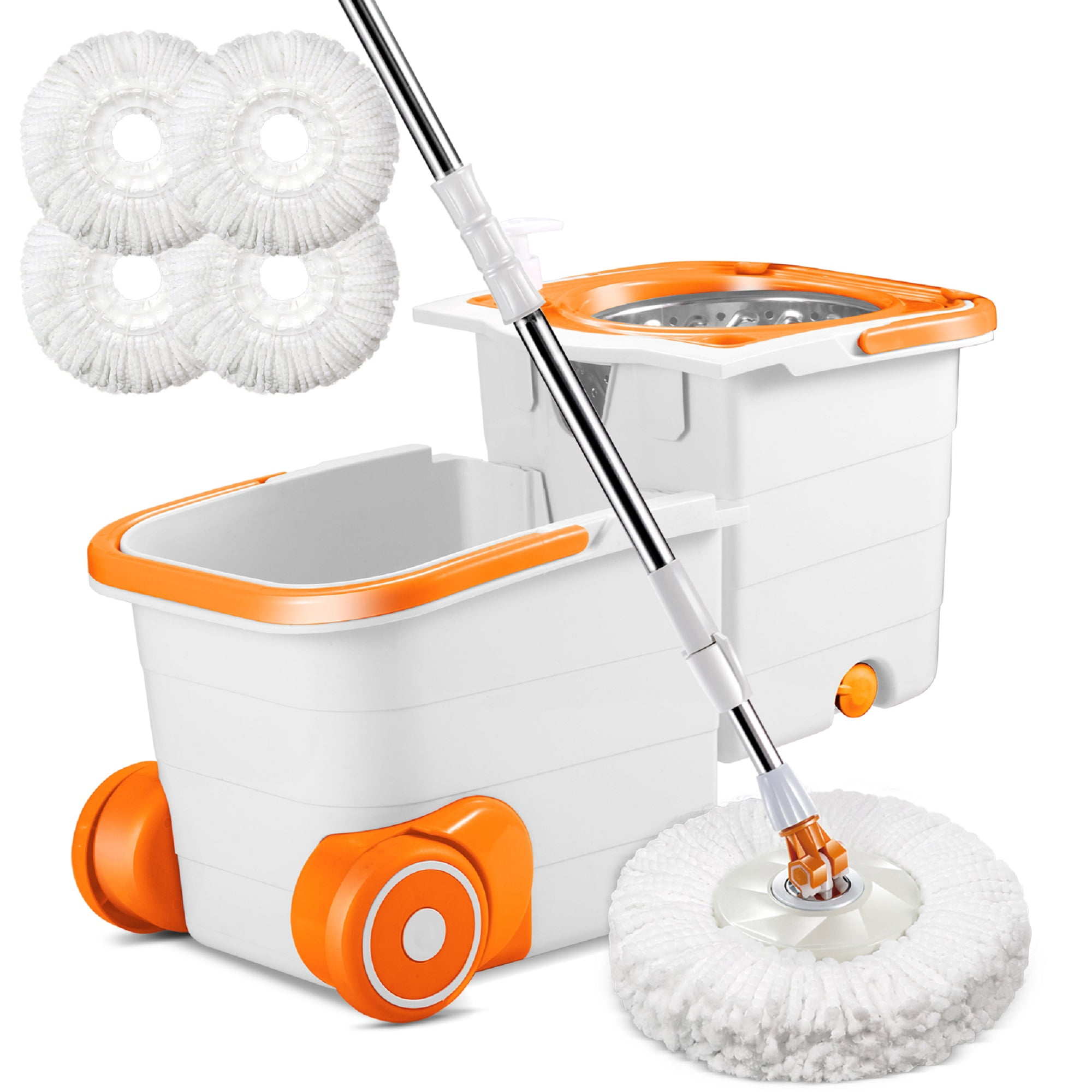 Mastertop Mop and Bucket Wringer Set for Floor,Spin Mop and Bucket System Set with 4 Microfiber Mop Pads