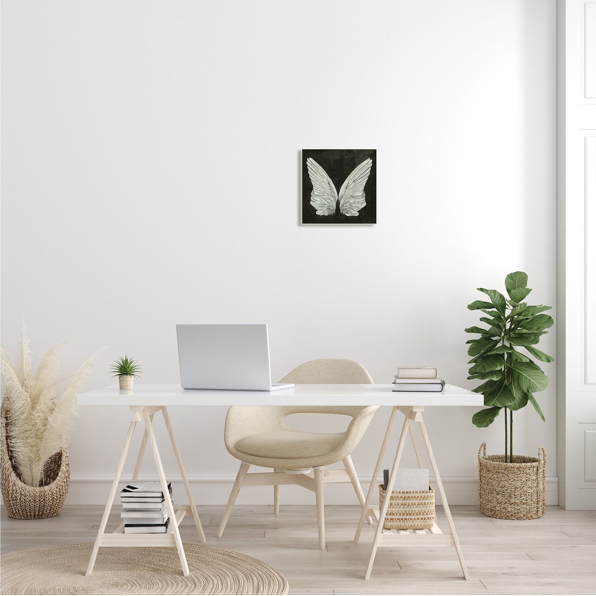 Stupell Industries Off-White Angel Wings White Feathers over Black, 12 x 12,Design by James Wiens