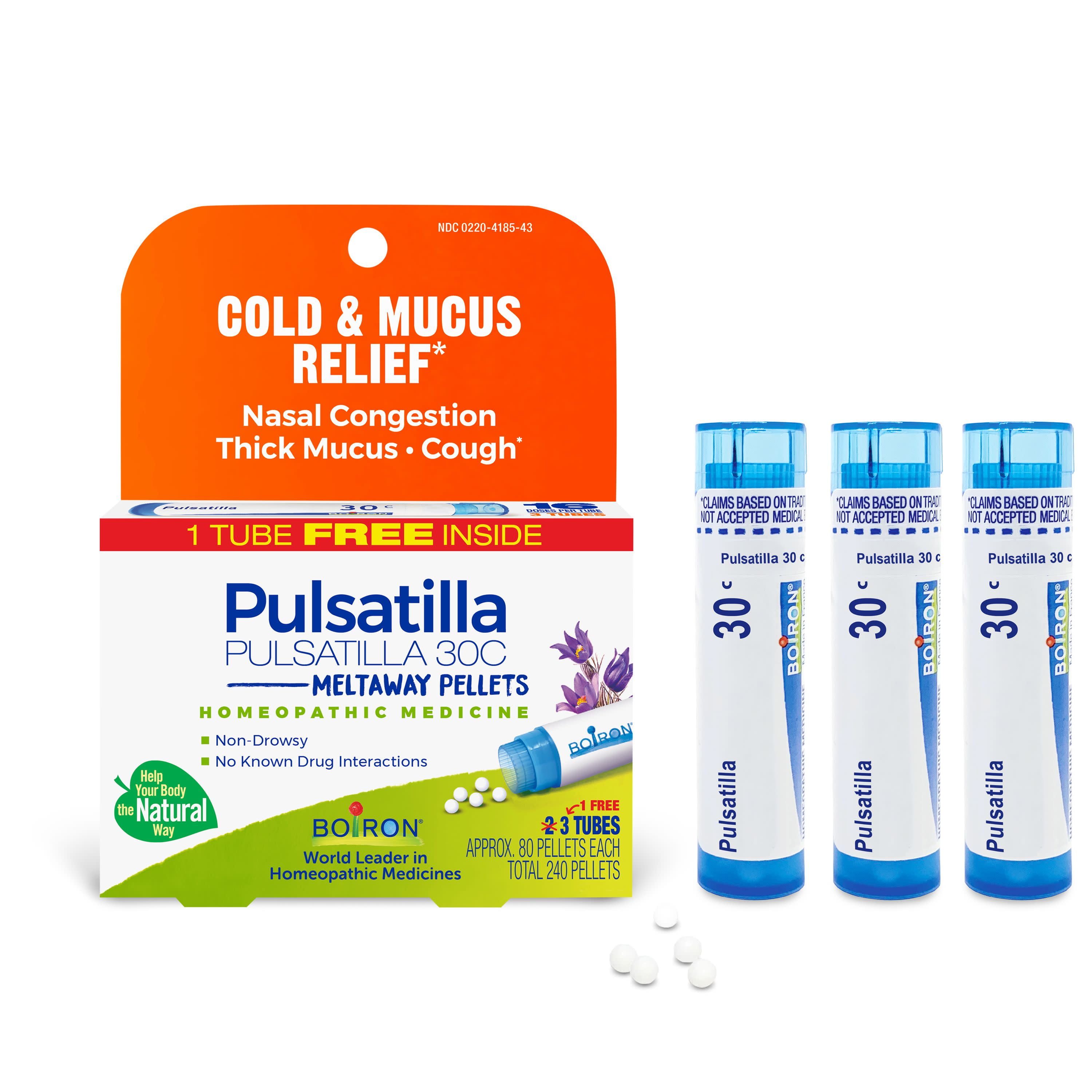 Boiron Pulsatilla 30C Bonus Pack, Homeopathic Medicine for Cold 7 Mucus Relief, Nasal Congestion, Thick Mucus, Cough, 240 Pellets