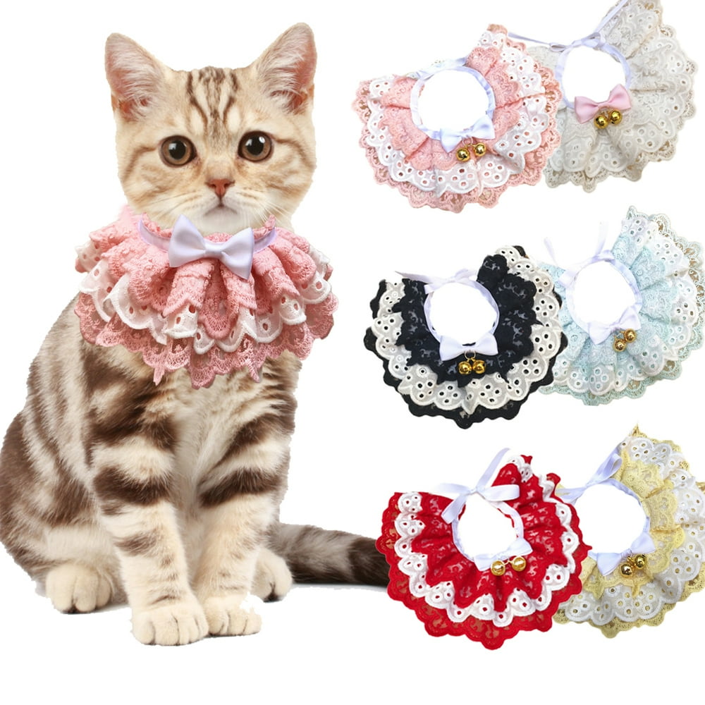 Windfall Bandana for Cats, Princess Cat Collar with Bell Bib, Cute Lace