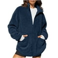 thumbnail image 2 of Zedker Womens Fuzzy Fleece Jacket Fall Winter Warm Long Sleeve Sherpa Coats Casual Full Zip Up Outerwear with Pockets Blue S, 2 of 6