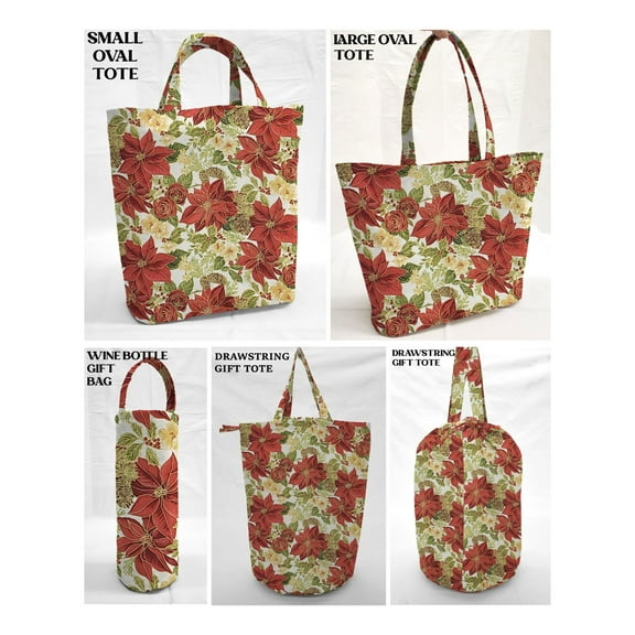 Christmas Poinsettia Reusable Fabric Gift Bags and/or Tote Bags (Drawstring Tote)