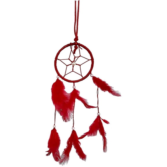 Rastogi Handicrafts Dream Catchers Wall Decor,Handmade Feather Decor Decoration Home Car Bedroom Nursery Room Hanging (Red 3" Ring)