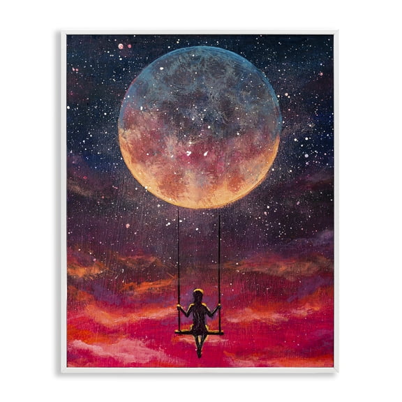 Stupell Industries Eclectic Person Swinging From Moon White Framed Giclee Art, 11 x 14, by Valery Rybakow