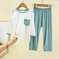 thumbnail image 2 of Boys Spring Outfits Long Sleeve Shirt Shorts Set Summer Thin Boy Girls Home Wear Loose Casual Suit Baby Boy Clothes Mint Green 3 Years-4 Years, 2 of 3