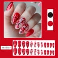 thumbnail image 4 of Yoyauz 24pcs French Pointed Nail, Short Fake Nail, Square Nail With Red Flower Design, Charming Acrylic Nail Suitable For Girls And Ladies, 4 of 6