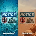 thumbnail image 5 of (2 Pack) No Riders Allowed Sign With Symbol OSHA Notice Sign 14 Inch X 10 Inch Vinyl Label Decal Sticker Weather Resistant, UV Protected for Workplace, Business, and Construction Site,, 5 of 7