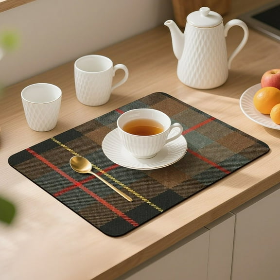 BRODIE HUNTING WEATHERED TARTAN Placemats 40x30cm Non-Slip Desk Mat Table Protector Durable Diatomaceous Rounded Corners, Washable Table Pad for Home Office Made in USA
