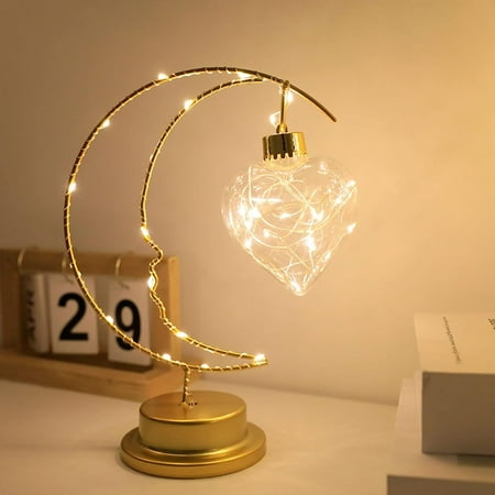 

Yazoeiaing Enchanted Lunar Lamp Crescent Moon Light Boho Hollow-Out Decorative Muslim Moon Shape Hanging Star Bedside Table Light Atmosphere Whimsical Decor (Heart Bottle) A1G-1023