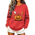 thumbnail image 2 of Women's Crewneck Pullover Sweatshirt Halloween Graphic Tops Long Sleeve Casual Fall Shirts Cute Pumpkin Candy Print Loose Fit Activewear for Festivals, 2 of 7