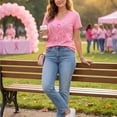 thumbnail image 7 of Pink Breast Cancer Awareness Shirts Women October Inspirational Pink T-Shirts Short Sleeve V-Neck Casual Tee Tops, 7 of 7
