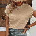 thumbnail image 6 of Stichou Womens 2026 Summer Outfit Short Sleeve Tops Round Neck Ruffle Casual Summer Textured Work T Shirts Tee Blouse Khaki 2XL, 6 of 6