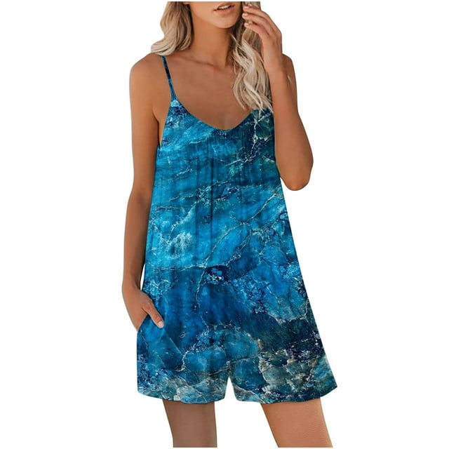 Combinaison Courte d'Été pour Femmes à Col en V, Mode, Coupe Décontractée, Bretelles Spaghetti, Short, Combinaisons Courtes, Combinaisons pour Femmes
