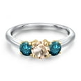 thumbnail image 3 of Gem Stone King 10K Two Tone Gold Peach Morganite and Blue Diamond Engagement Ring for Women | 0.94 Cttw | Round 5MM | Gemstone October Birthstone | Size 7, 3 of 6
