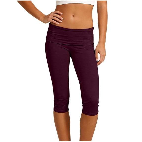 cocolona Womens Summer Casual Capri Leggings Solid Color Stretch Slim Elastic Waist Workout Yoga Pants