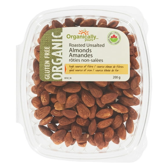 Organically Yours Gluten Free Roasted Unsalted Almonds, 200 g