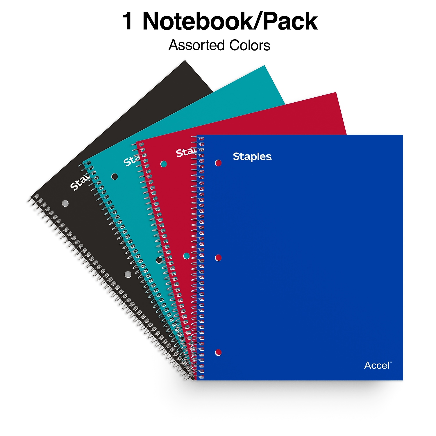 Staples Accel 3-Subject Notebook 8.5" x 11" College Ruled 150 Sheets Assorted Colors 3/Pack