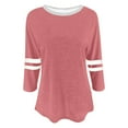 thumbnail image 4 of Womens Fashion Tees Tops Three Quarter Sleeve Color Block Crewneck Tunic 2025 Fall Outfits, 4 of 4