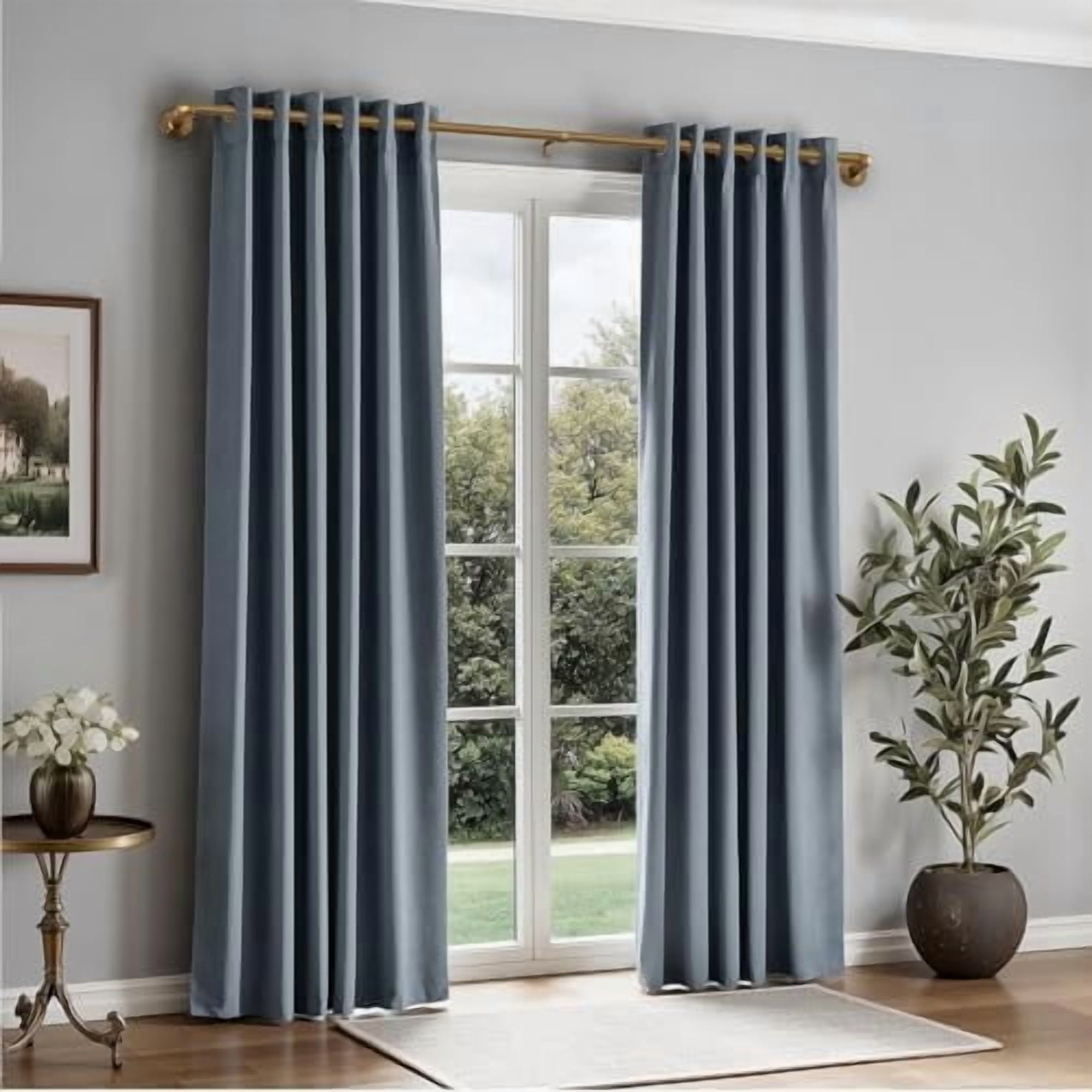 Curtain Rods for Windows 66 to 120, 1 Inch Industrial Wrap Around Warm Gold Curtain Rod, Indoor/Outdoor Room Divider Adjustable Drapery Pole, 66"-120"