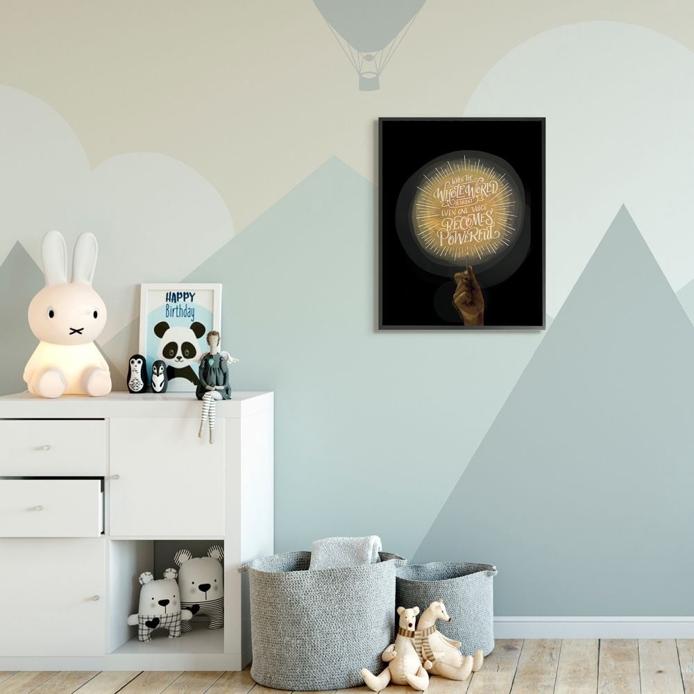 Stupell Industries When the World Is Silent Quote Lit Match Illustration Framed Wall Art Design by Rachel Nieman, 11" x 14", Gray Framed