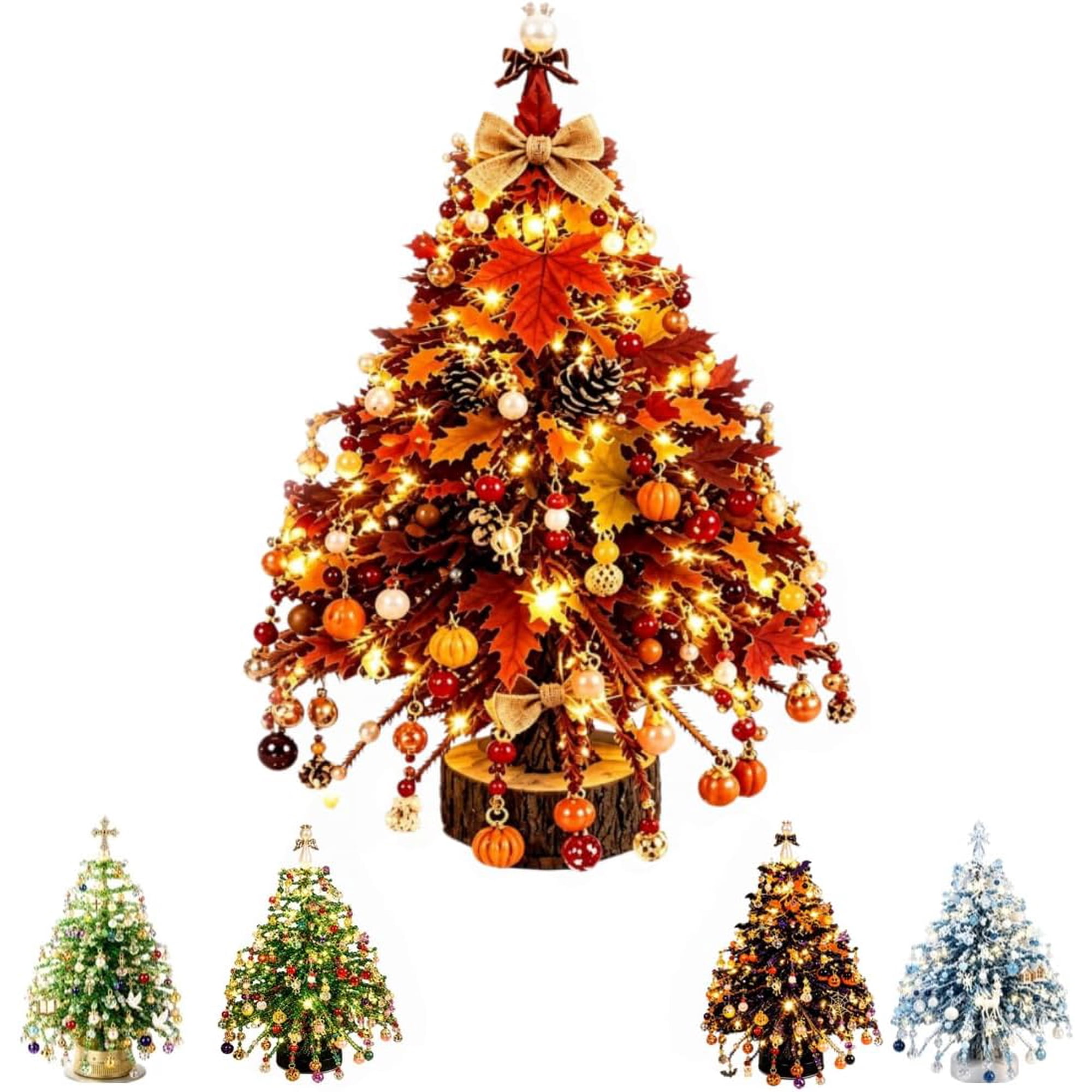 DIY Beaded Christmas Tree Kit 3D Crystal Bead Holiday Craft Set for Adults Colorful Beads and Wire 3D Tabletop Tree Design DIY Steps Creative Christmas Project for Adults (Autumn)