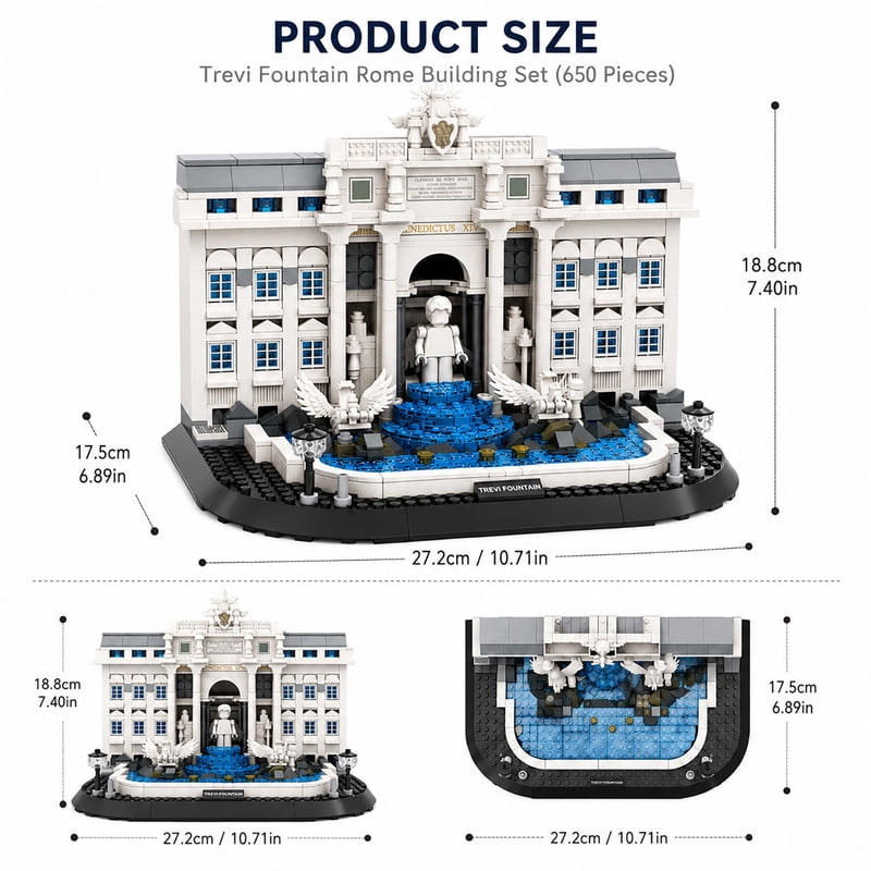 Vyytoz Trevi Fountain Rome Building Set, 650Pcs Architecture Model, Creative Display Toy, World Landmark Collection