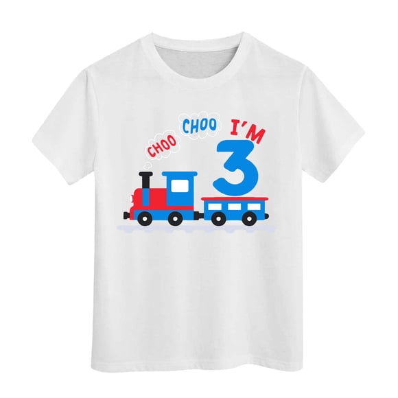 TAIAOJING Boy Eye-Catching T-Shirts Cartoon Train Printed Short Sleeve O-Neck Stylish Tshirts Casual Top For Toddler To Teenager Kids Durable Playsuit Sunsuit Clothes
