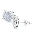 thumbnail image 2 of 1/5cttw (W) Diamond Stud Earrings 8mm Wide Round Cluster Screw Back Sterling Silver, 2 of 5