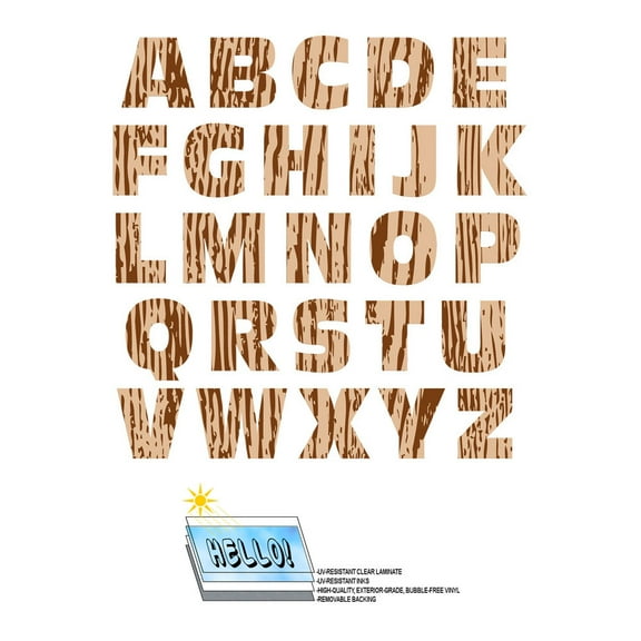 Alphabet Letters Uppercase Wood Grain Trees SLAP-STICKZ(TM) Premium Stickers