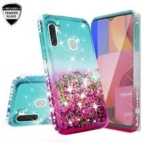 Samsung Galaxy A21 Case w/ TPU Screen Protector Liquid Quicksand Glitter for Samsung Galaxy A21 - Teal/Pink