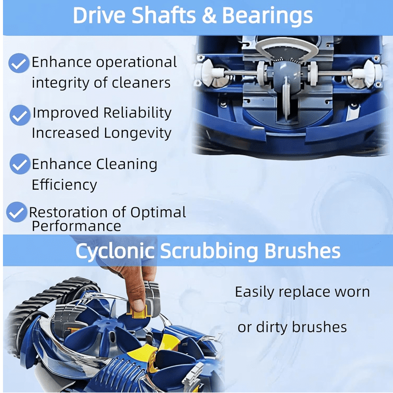 Replacement Pool Cleaner Parts Kit for MX6 MX8 Elite, Rebuild Repair Bundle with R0525100 Drive Shaft, R0527000 Bearings, R0526100 Traction Tracks & Cyclonic Brushes R0714400