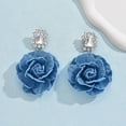 thumbnail image 3 of Camellia Flower Dangle Earrings for Women Cowboy Statement Big Exaggerated Fabric Hoop Huggie Blue Floral Studs Gold Plated Long Drop Dangling Earring Fashion Jewelry Gifts, 3 of 12