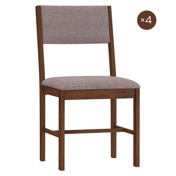 Dining Chairs Set of 4, Linen Fabric Kitchen Chairs Rubberwood Legs, Brown Farmhouse Dining Room Chairs for Home Living