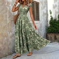 thumbnail image 2 of ZEHJUHAN Women's V-Neck Botanical Print Short Sleeve Maxi Dress, Elastic Waist Bohemian Flowy Summer Dress Green，XXL, 2 of 6