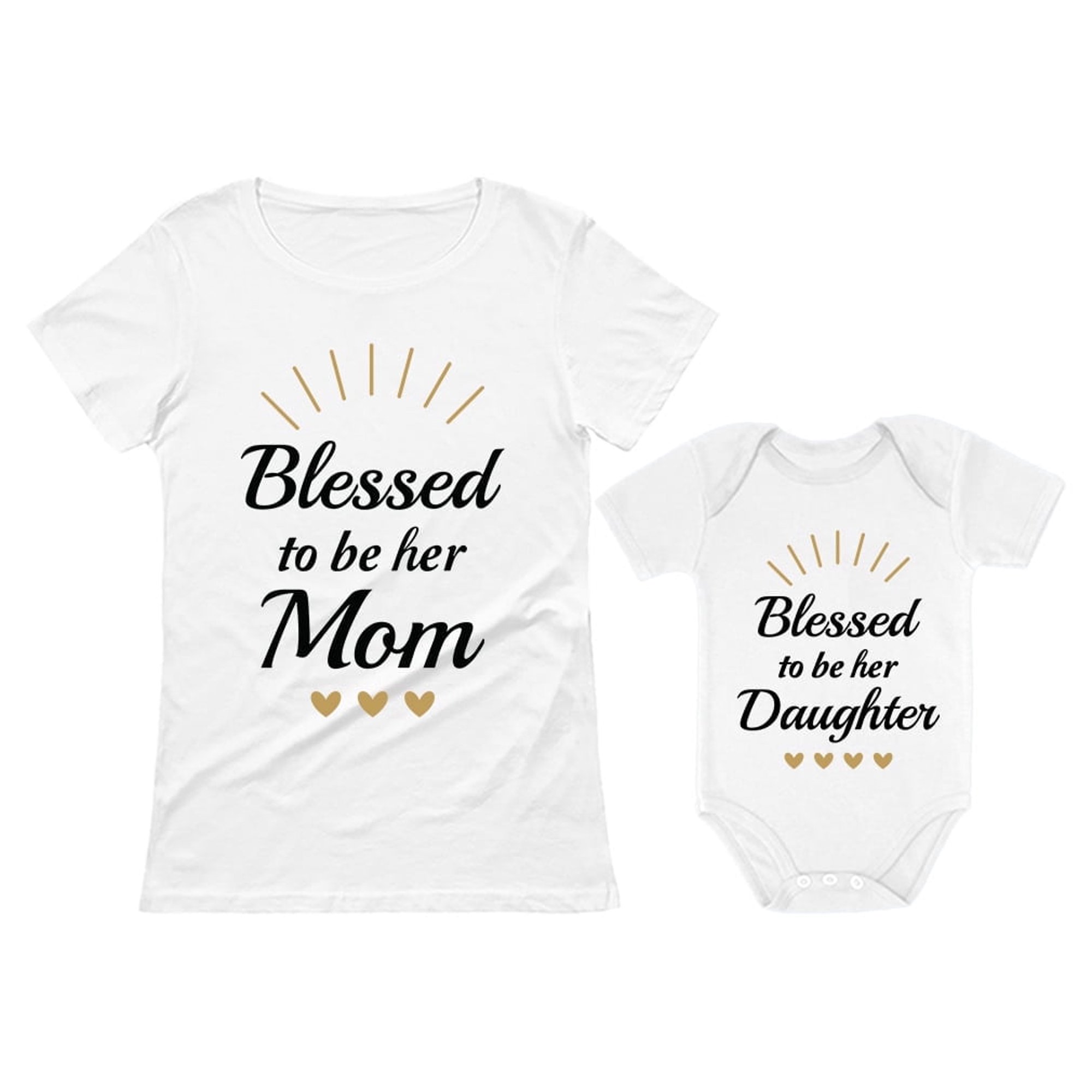 Blessed Mommy & Me Mom T-shirt & Daughter Bodysuit Matching Set For Mother's Day Mom White Medium / Daughter White Newborn (0-3M)