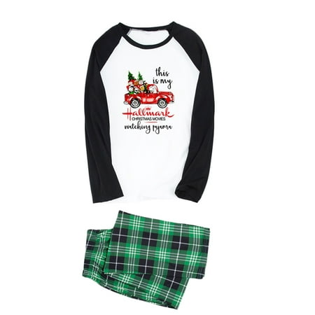 

Amuver Christmas Pajamas for Family Long Sleeve Letter Print Raglan Tops + Plaid Pants Set