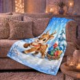 thumbnail image 6 of Cheerful Reindeer Pulling Knit Hat Sled Snowy Pine, Festive Holiday Scene, Warm Flannel Blanket for Cabin and Lodge, Art Lovers Christmas Gift, Celestial Home Decor, 6 of 9
