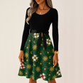 thumbnail image 2 of Women's Casual Fashion Long Sleeve Christmas Graphic Printed Vintage Long Dresses, Round Neck, Retro Style, Holiday Print, Party Dress, Casual Wear,Army Green,5XL, 2 of 6