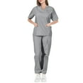 thumbnail image 2 of Scrubs for Women - V Neck Top and Bootcut Cargo Straight Pants with multi Pockets Gray XL, 2 of 4