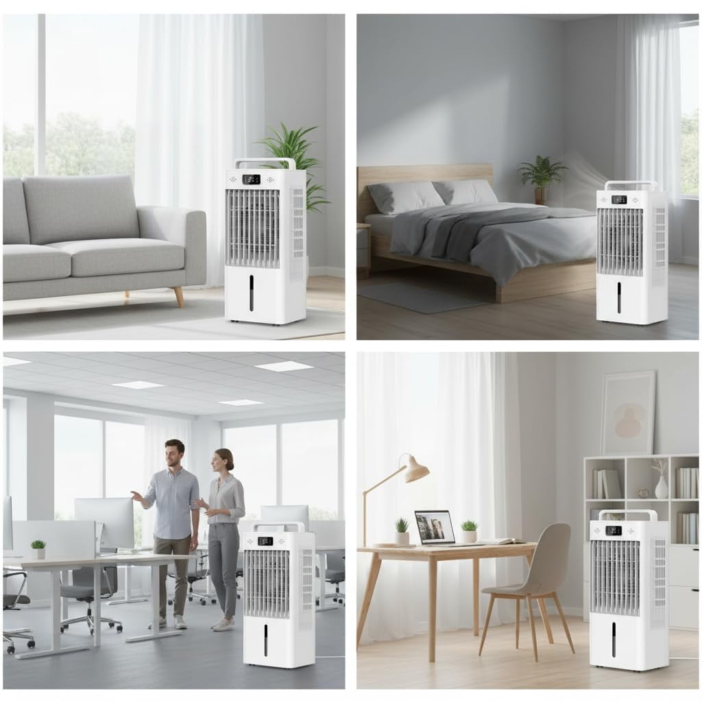 2.6Gal Portable Air Conditioners, 3-in-1 Swamp Cooler with HEPA Filter, Remote Control, 6 Speeds & 3 Modes, Quiet Operation for Rooms Up to 450 Sq Ft, 24-Hour Timer, 360° Swivel Casters
