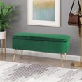 thumbnail image 3 of Homebeez Modern Velvet Storage Bench Ottoman with Padded Seat and Golden Metal Legs, Green, 3 of 5