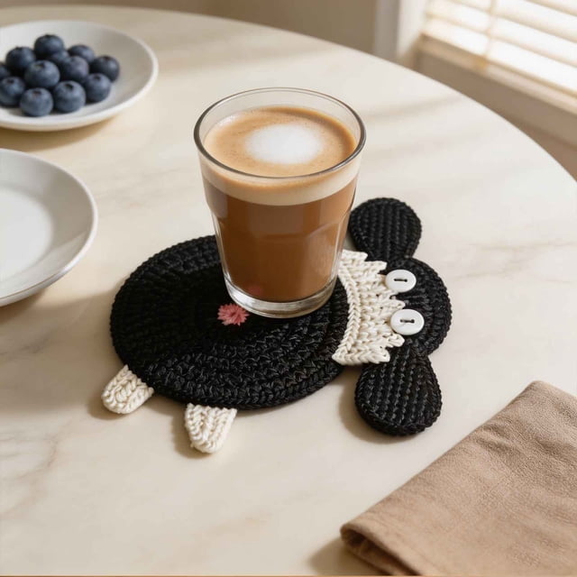 ZZkhGO Adorable Dog Knit Absorbent Crochet Cup Pad, Soft Crochet Coaster for Coffee Tea, Cute Desk Decor Protection for Kitchen Living Room Office