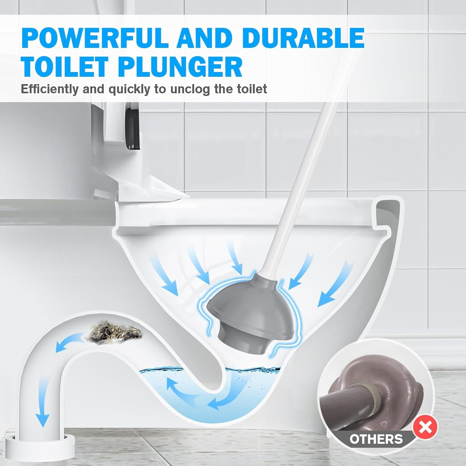 Toilet Plunger and Brush Set, Bowl Brush and Heavy Duty Plunger with Ventilated Holder, 2-in-1 Toilet Brush and Plunger Combo for Drain Deeply Cleaning