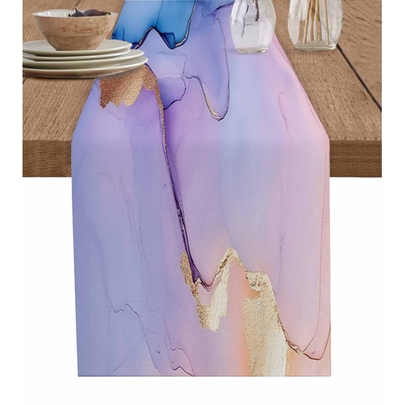 Marble Blue Purple Table Runner 36 Inches, Abstract Art Ink Painting Bed Runner Dresser Scarves Tabletop for Indoor Outdoor Parties/Ceremony/Banquet, 13"x 36"