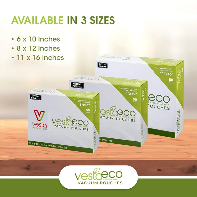 8 x 12 Quart VestaEco Biodegradable Embossed Vacuum Sealer Bags