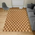 thumbnail image 1 of Checkers Game Turkish Area Rug, Geometric Grid Style Monochrome Squares in Traditional Game Board Design, Soft Carpet for Living Room Decor with Distressed Look, 5.2' X 7.6', Brown Beige, by Ambesonne, 1 of 4