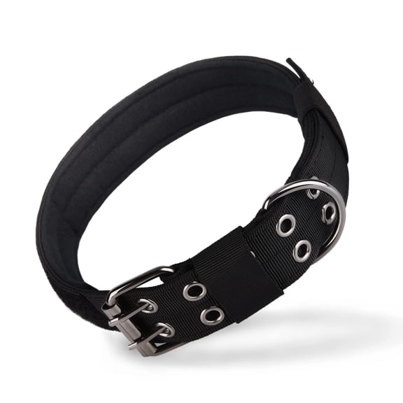 Heavy Duty Tactical Dog Collar 1.5" Width Military Nylon Dog Collar with Adjustable Metal D Ring & Thick Lining (Black, Large)